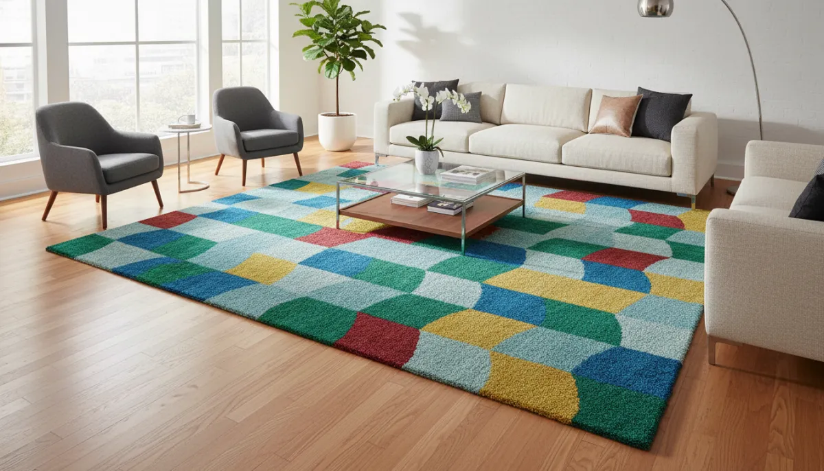 Area rug cleaning results showing restored colour and texture for a Cache Bay waterfront home