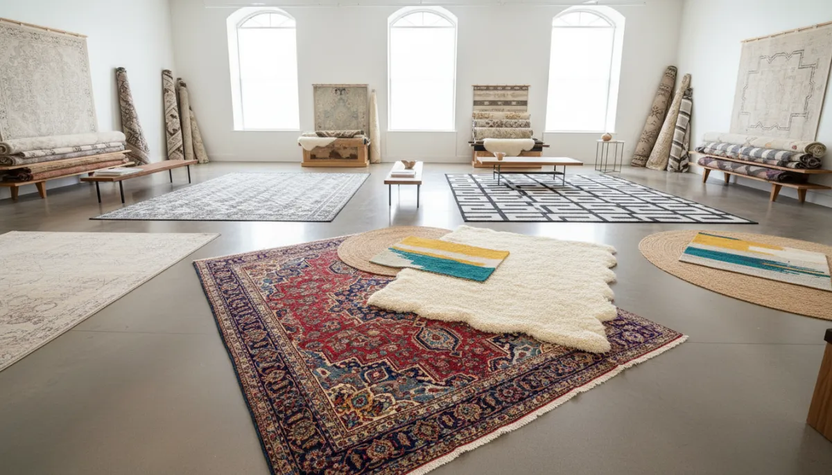 Various area rug types cleaned for Cache Bay homes including wool and synthetic fibres