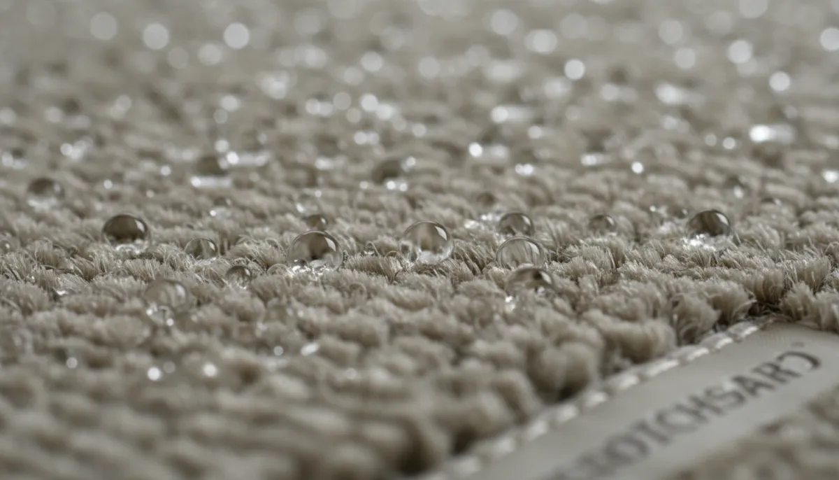 Water beading on carpet fibre after professional Scotchgard protection application for a Magnetawan cottage property