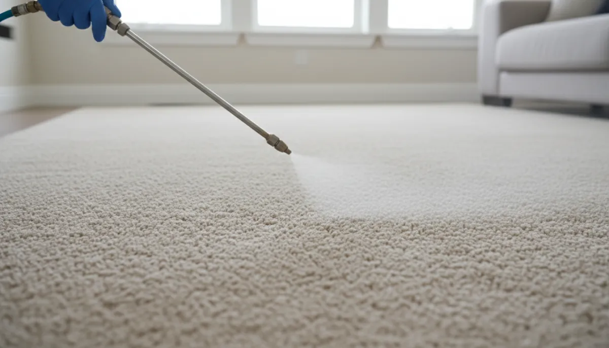 Carpet fabric protection treatment being applied to freshly cleaned carpet in a Mattawa Ontario home