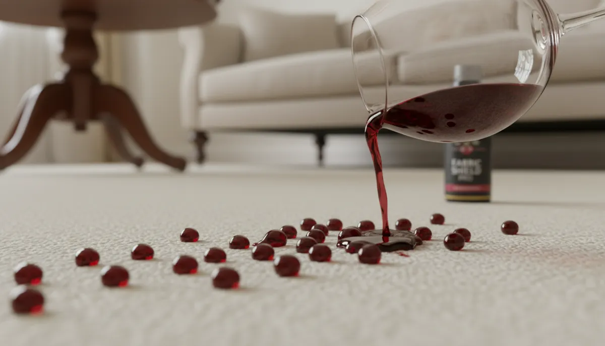 Liquid beading on protected carpet fibres demonstrating stain resistance in a Mattawa home